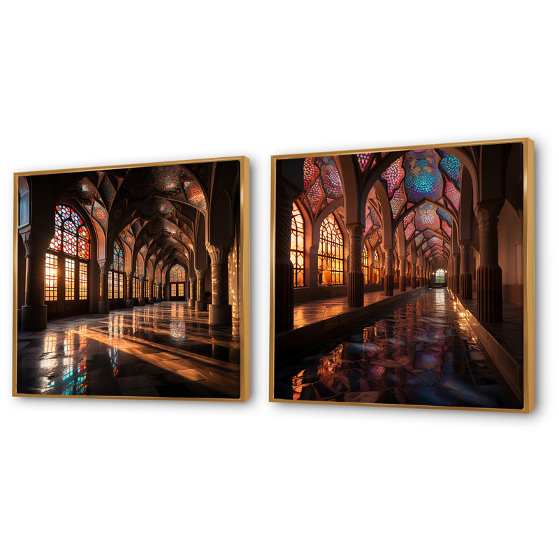 Mosquée Nasir Al Mulk, «I», ensemble de 2 reproductions d'art sur toile, Cadre flottant doré, H 30 po x l 61 po x P 1 po