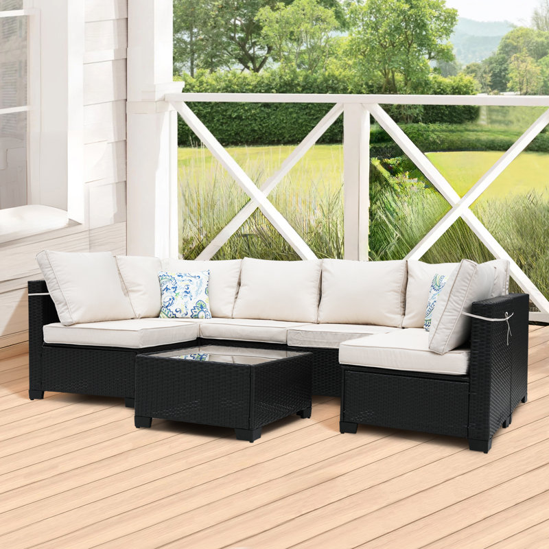7 -Person Outdoor Metal Patio Sofa Set With Water-Resistant Cushions, Rust-Resistant Frame, Beige, Coffee