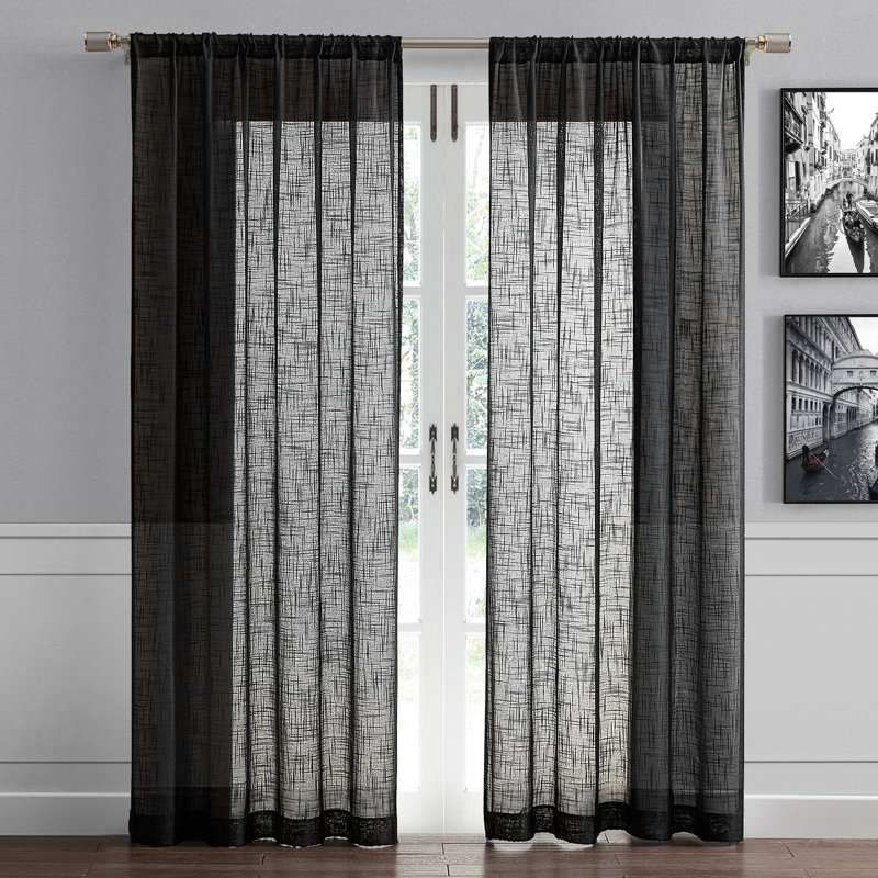 Panneau de rideau transparent avec passe-tringle Devaun, Noir, L 52 po x L 84 po
