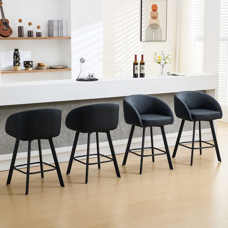 Swivel Upholstered Counter & Bar Stools with Back and Arms for Kitchen Island, Brown, Counter Stool (26” Seat Height), 2