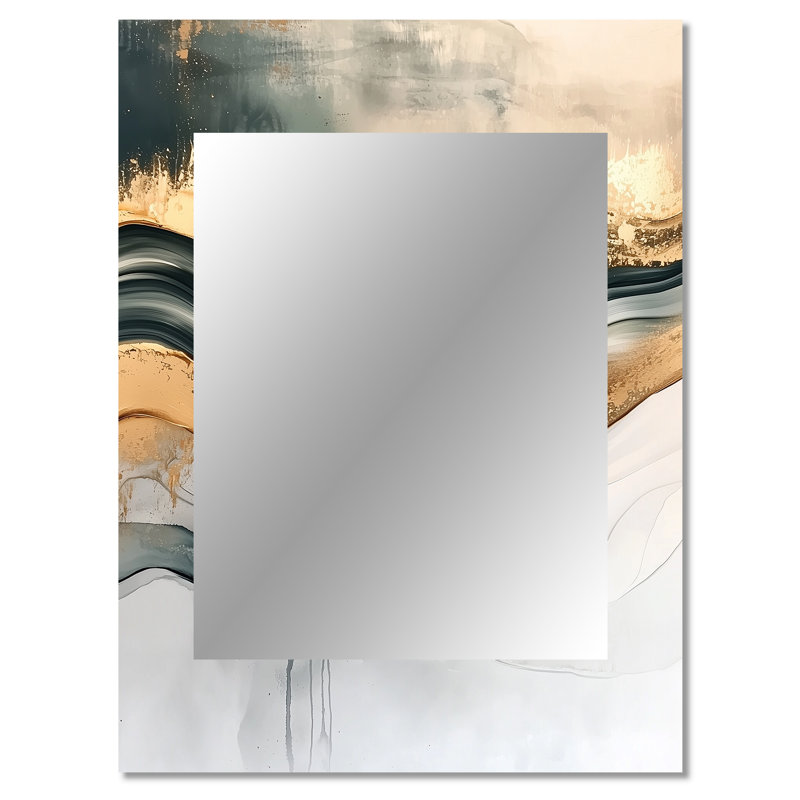 Silent Melody Of Golden Hard Edge Ink II - Hard Edge Painting Decorative Mirror, Gold Wall Mirror, Printed Metal Art