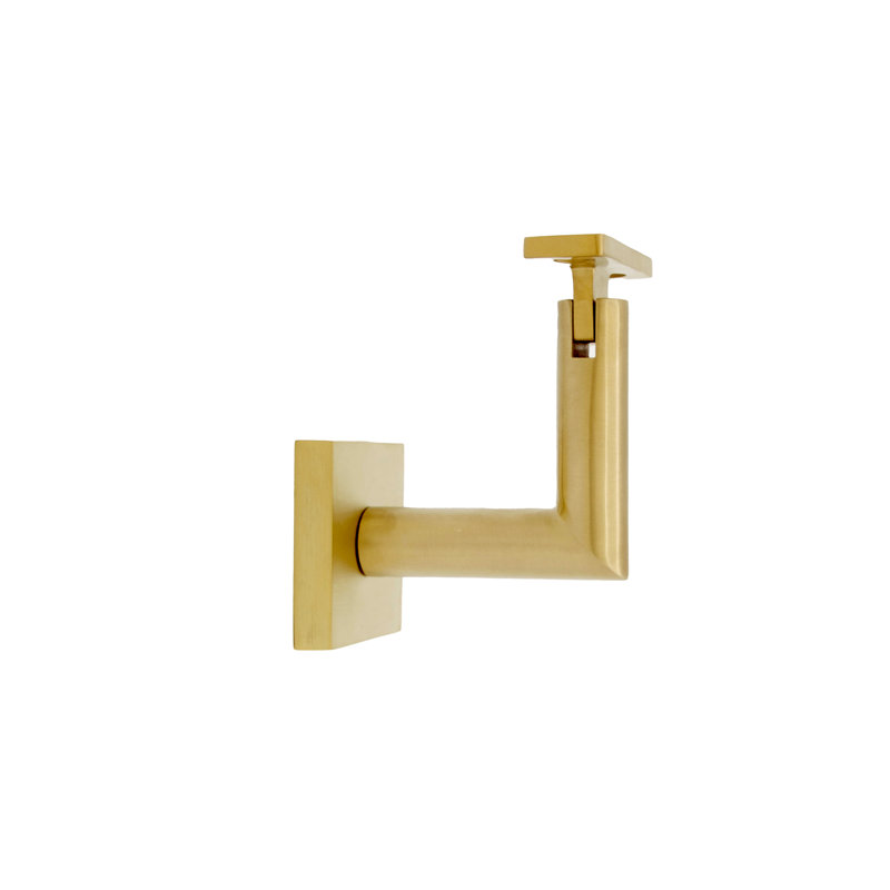 Support de main courante en verre avec rosette carrée et plaque plate, Laiton satiné