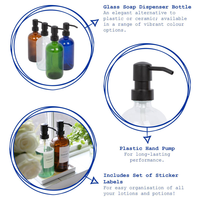 Glass Soap Dispensers with Labels - 500ml, Green/White