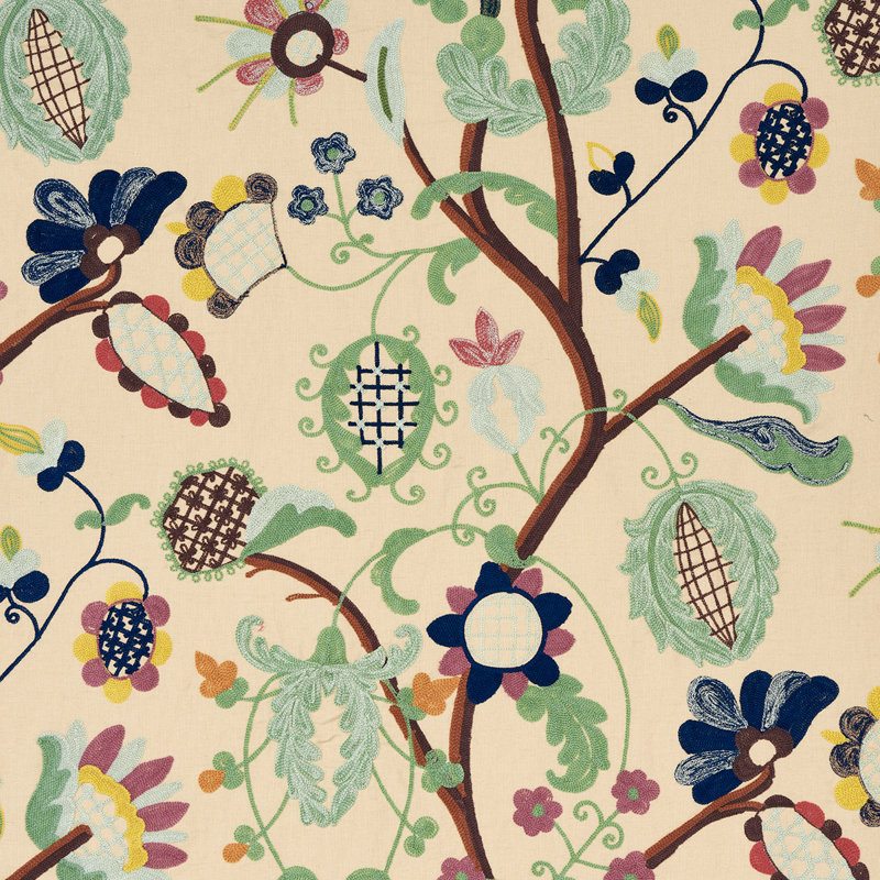 Mandevilla Embroidery Fabric, Cream/Mint
