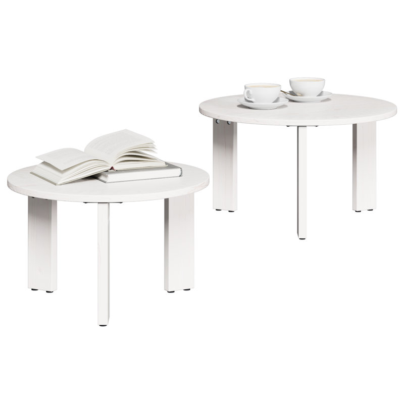 Coffee Table Solid Pine wood Modern Living Room Round Wood Indoor, White