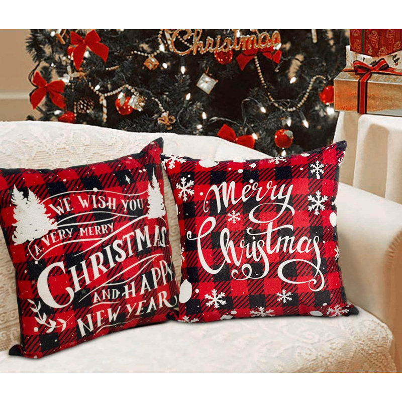 Red Black Tartan Square Cushion