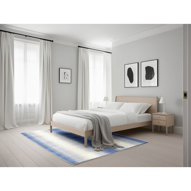 Tapis abstrait bleu / beige, Rectangle 5 pi x 7 pi