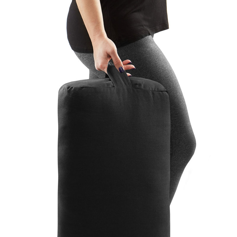 25" x 12" x 6" Rectangular Floor Pillow and Meditation Bolster, Black