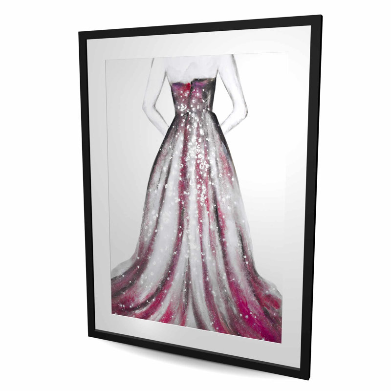 Robe de princesse rose - reproduction matte encadrée pour la décoration intérieure, H 48 po x l 36 po, Noir