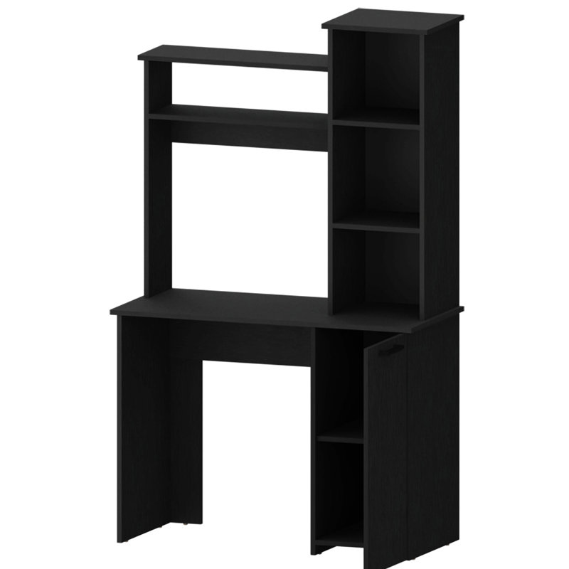 Bureau spacieux avec 3 tablettes et rangement de bureau, Noir