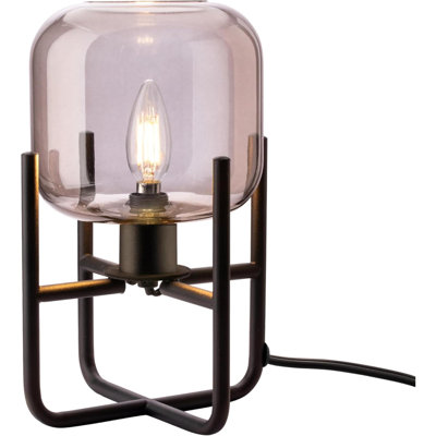 Modern Smoked Glass Table Lamp With LED Bulb, E12 Base, Decorative Accent Lighting