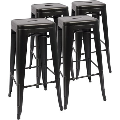 Ensemble de 4 tabourets de bar industriels modernes en métal, empilables, noir profond