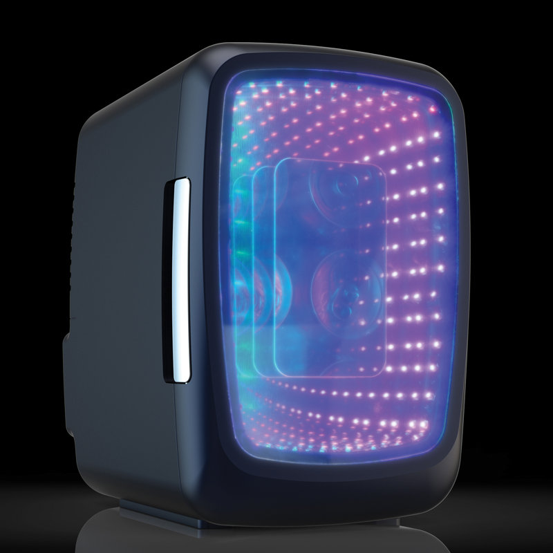 6-Can Retro Gaming Light-Up Portable Beverage Mini Fridge, Black