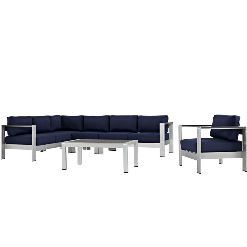 Ensemble de canapé modulaire d'extérieur en aluminium 6 pièces Shore, Bleu marine