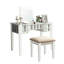 Meuble-lavabo transitionnel blanc 1pc avec tabouret, bois massif avec 3 tiroirs de rangement et miroir central de 5 mm pour la chambre à coucher