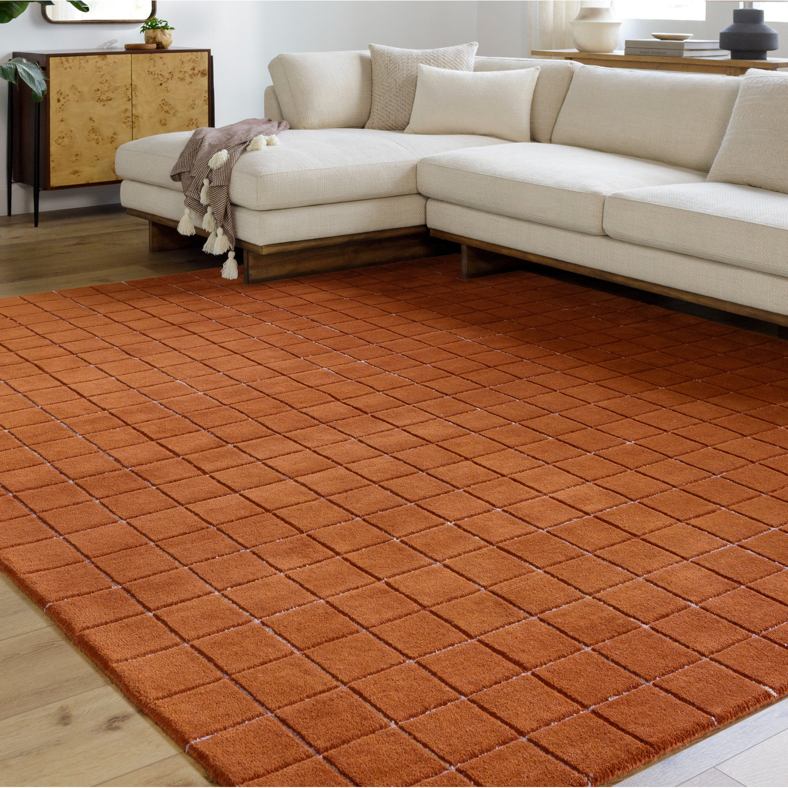 Mallory Hand-Tufted Mocha Geometric Rug, Rectangle 5' x 8'