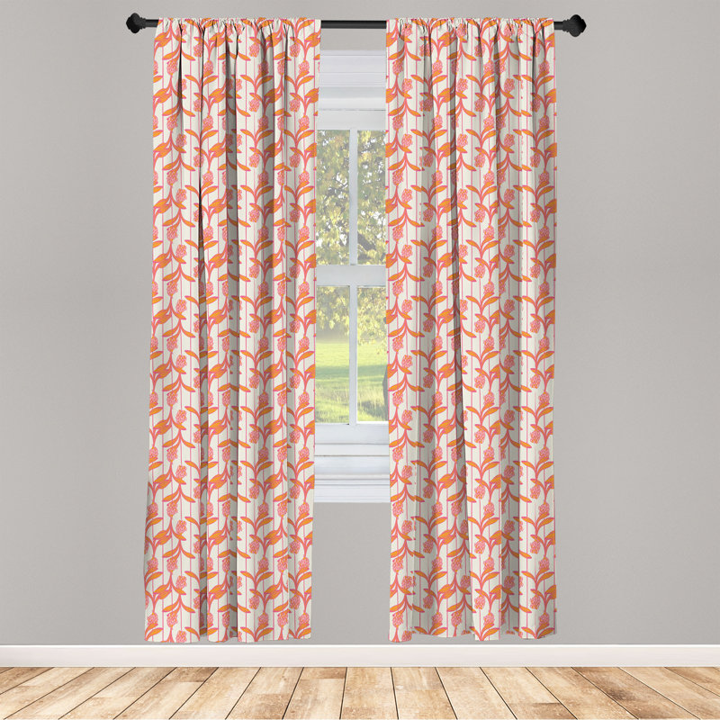 Rideaux 4 panneaux East Urban Home Floral, dos rayé Lilly, L 56 po x L 84 po