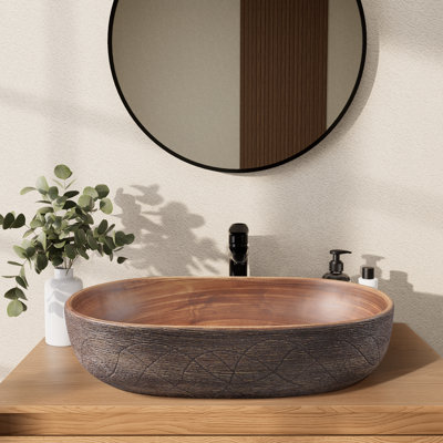 23" Ceramic Oval Bathroom Vessel Sink Retro Washbasin