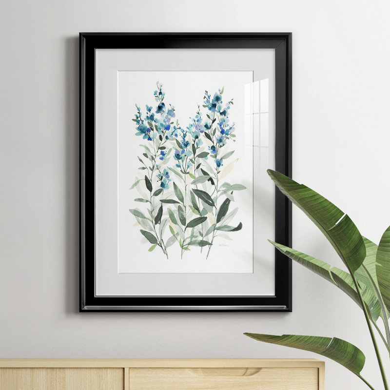 Delicate Blue Botanical II - peinture encadrée, Noir, H 18,5 po x l 24,5 po x P 1,5 po