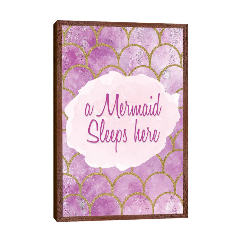 A Mermaid Sleeps Here 1 Piece Wall Art on Canvas, 66.04cm H x 45.72cm W x 3.81cm D, Classic Brown Wood Framed