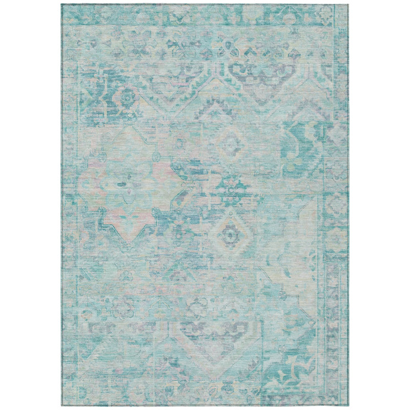 Aelain Teal Washable Indoor-Outdoor Rug - LOOMLAN, 9' x 12'