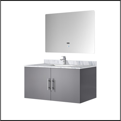 Bath Vanity 36 In. W X 22 In. D, Carrara Marble Top, Faucet Set, And 36 In. LED Mirror