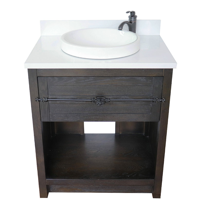Zimmerman 31'' Single Bathroom Vanity with Top, Brown Ash, White Quartz