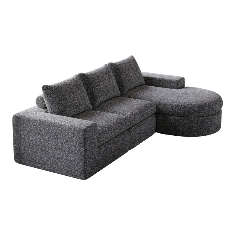 Chenille Cloud Curved Sectional Sofa, Gray Chenille