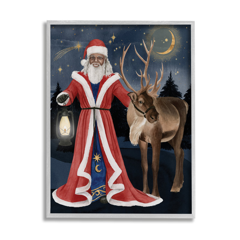 Père Noël sous la nuit, lanterne d'hiver, Estampe numérique Farmhouse, H 14 po x l 11 po