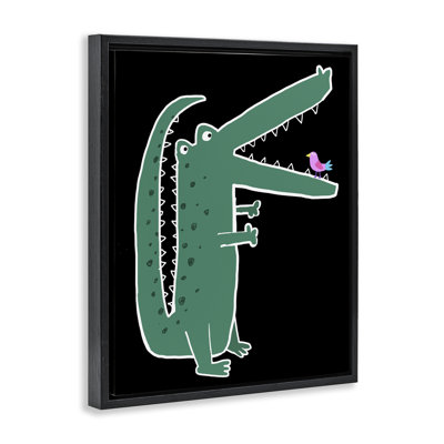 Alligator et oiseau sur cadre flottant, design par Carla Daly