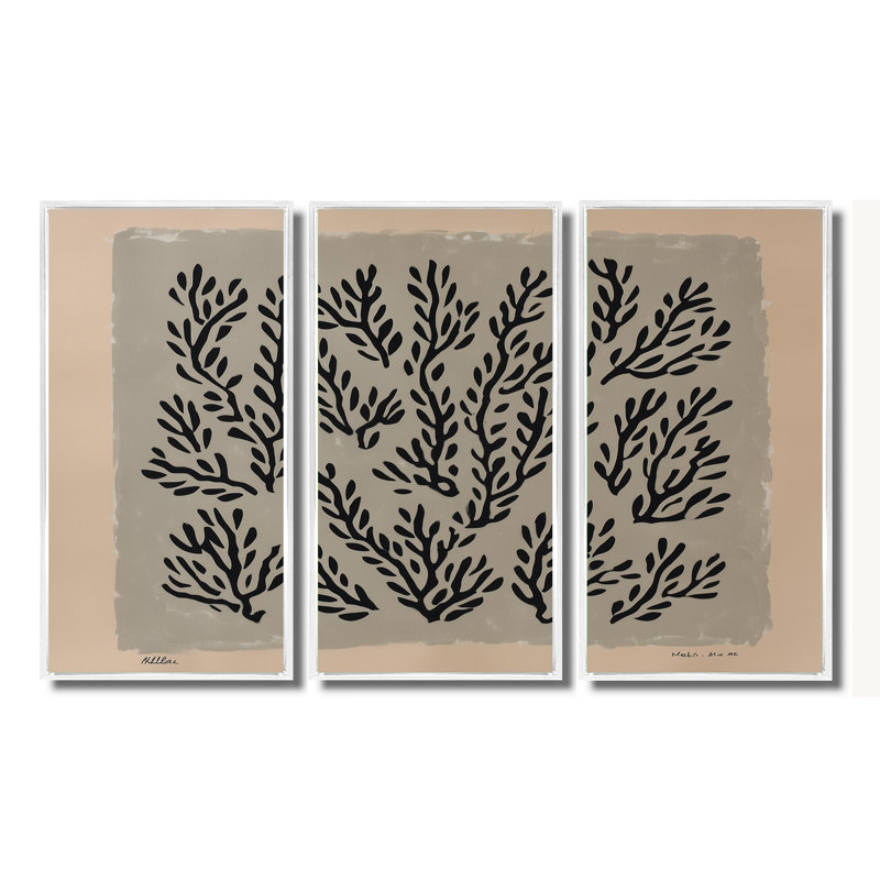 Ensemble de décorations murales noir et brun, H 40 po x l 60 po, Reproduction avec cadre flottant, Blanc