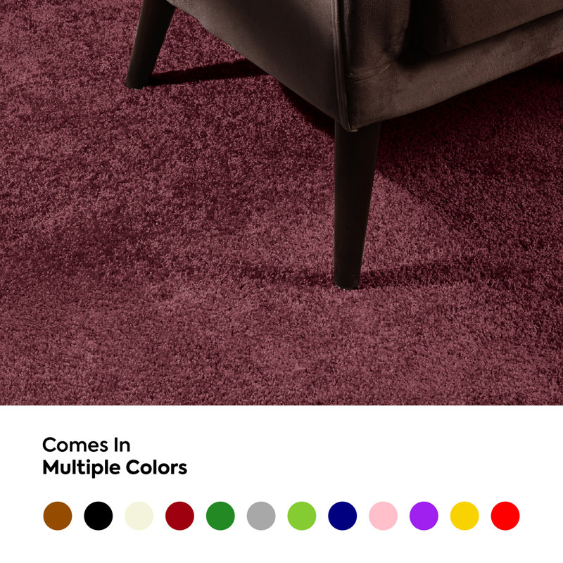 Modern Plush Solid Color Rug - Cranberry, Pet and Kids Friendly Rug, Square 4'
