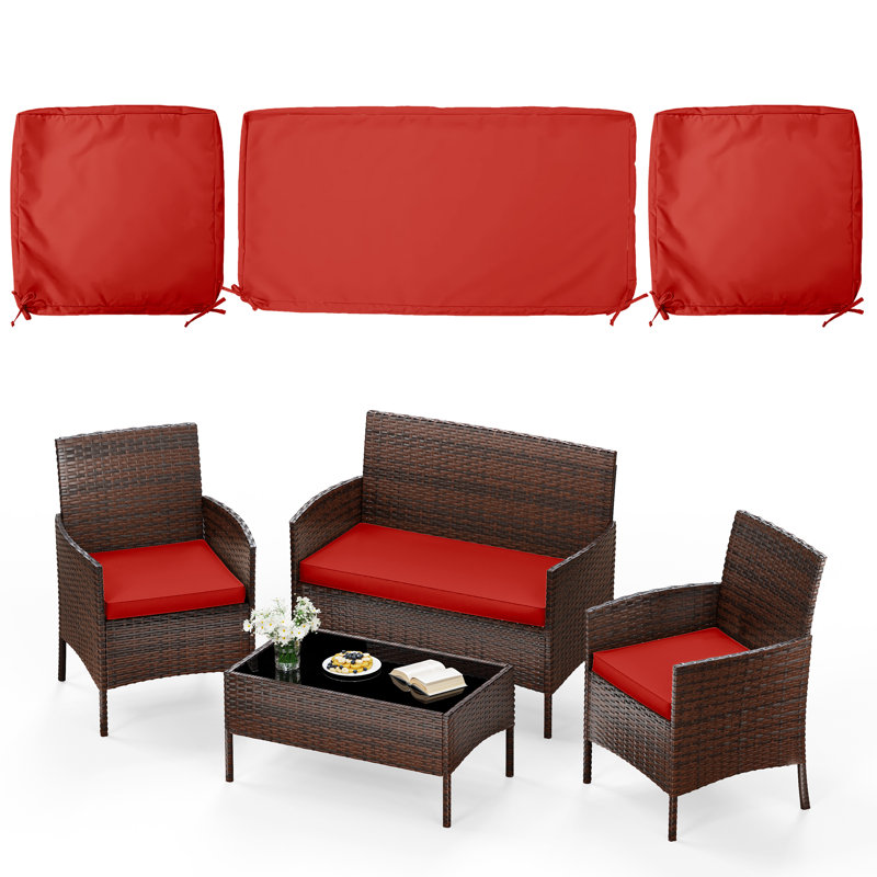 Ensemble de housses de coussin d'extérieur 3 pièces (1 grande housse + 2 petites housses), housses seulement, Rouge