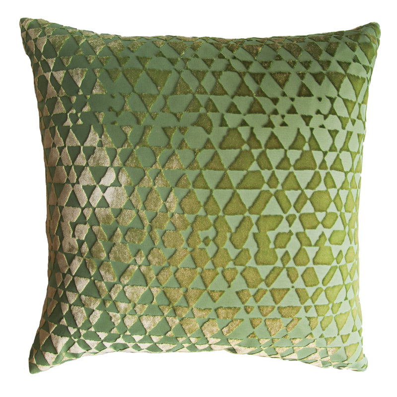 Triangles Square Velvet Pillow Cover & Insert, 18" x 18", Grass