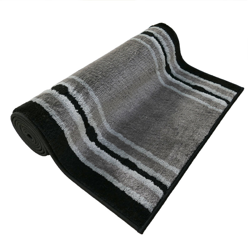 Custom Size Washable Medium Profile Anti-Slip Dot Bordered Gray Design Rug, Runner 2'2" x 5'