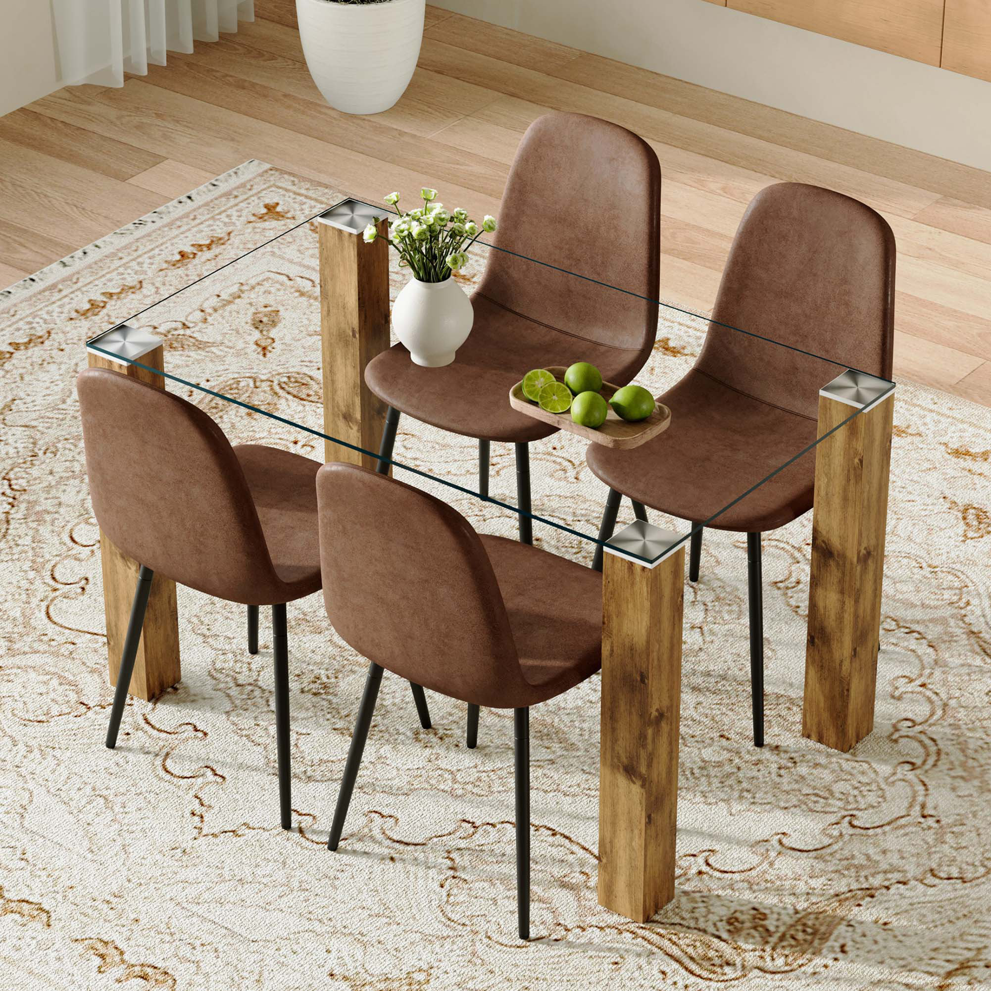 George Oliver Table And Chair Set, Tempered Glass Dining Table With ...