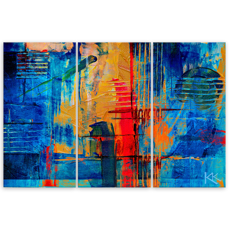 Hand -Packed In Blue - 3 Piece No Frame Print on Canvas, 60cm H x 90cm W