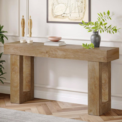63" Farmhouse Console Table, Natural Wooden Sofa Table Rectangular Accent Console For Entryway, Hallway & Living Room