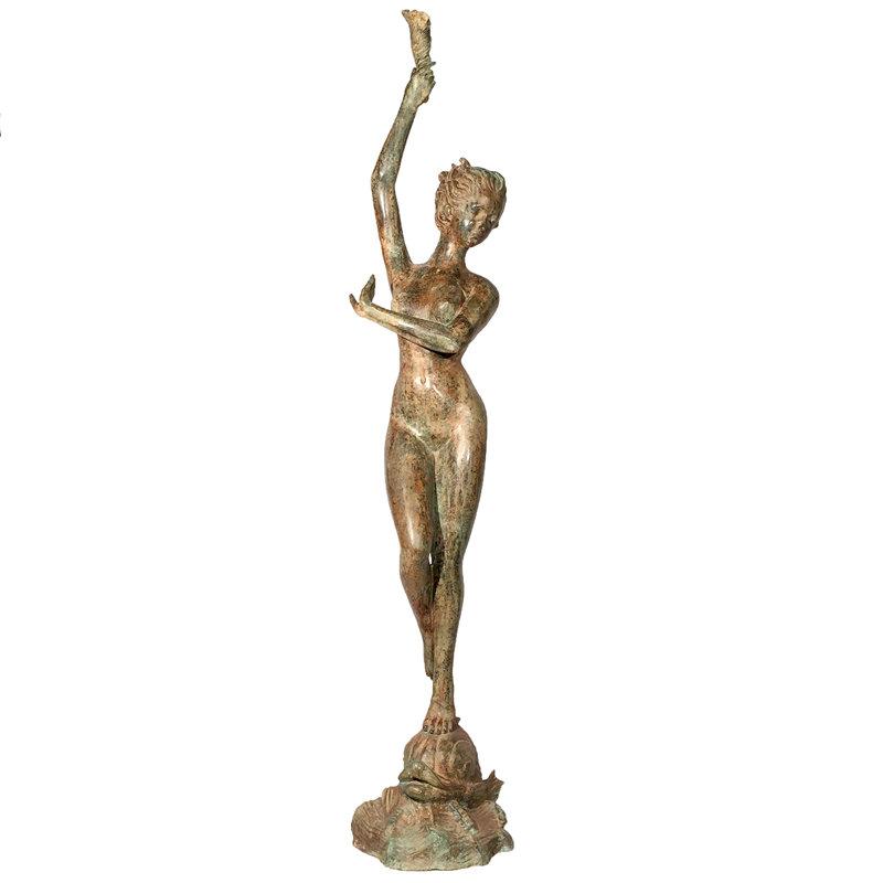Bronze Lady Holding Shell Fountain
