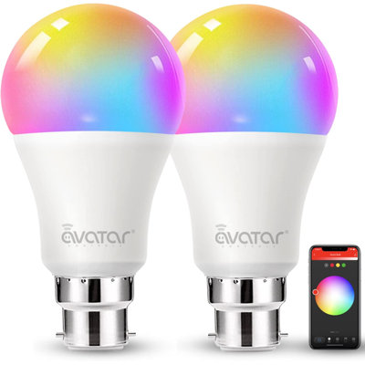 B22 Bayonet Smart Wi-Fi Light Bulbs 75W Equiv., Work with Alexa/Google Home, 800LM 9W RGBCW A60 LED Light Bulbs, No Hub Required, 2.4G WiFi Bulb