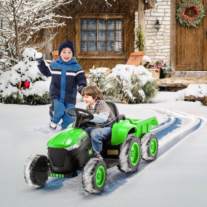 Green 12V Kids Ride-On Tractor with Remote Control and Trailer