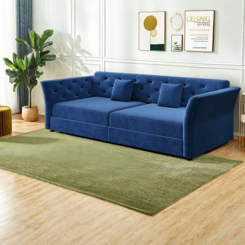 Canapé-lit escamotable en velours 74,4 po Compression, Bleu