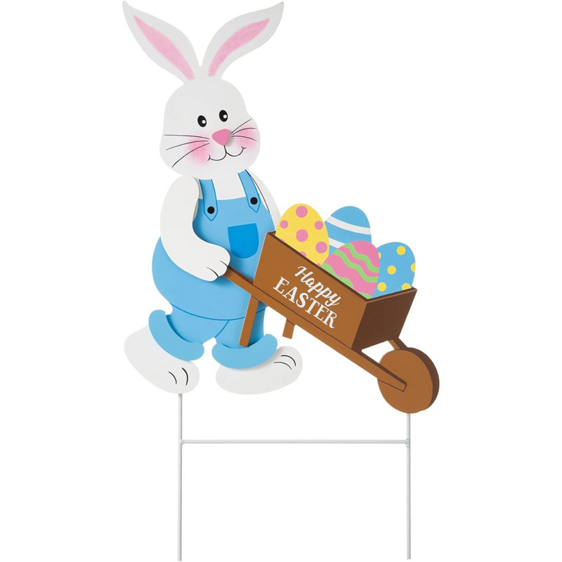 Panneaux de Pâques, décorations de jardin avec piquets, décoration murale en bois pour chariot de lapin de Pâques