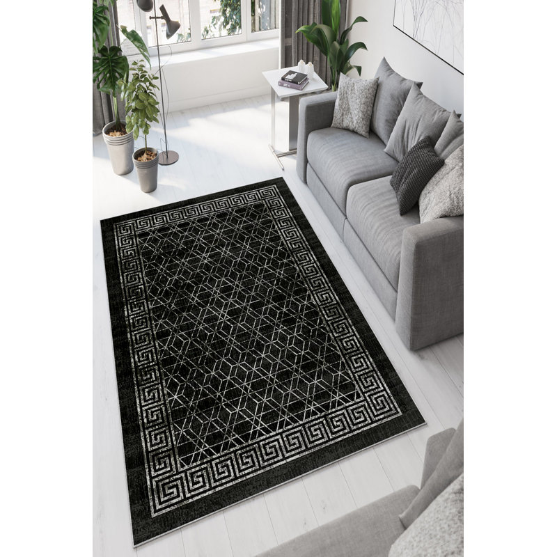 Stylish Area Carpet, Grey, 4.6 x 7.2 Feet | 100% Polyester, 650 g/m² | Antibacterial, Eco-Friendly, Non-Slip PVC Dot Underside | Machine Washable, Digital Printed, Perfect for Living Room & Bedroom Décor