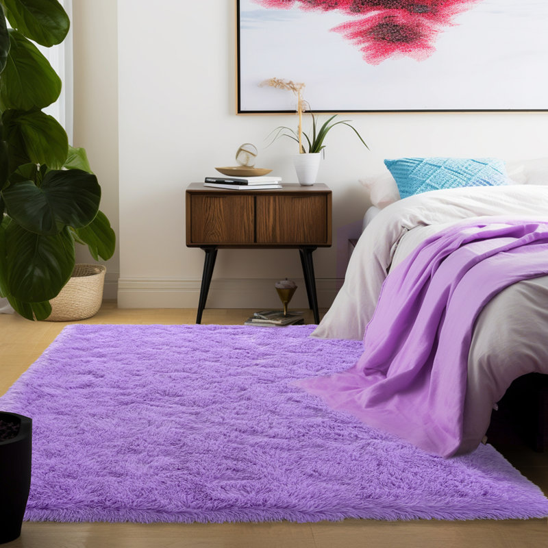 Solid Rug Soft Fluffy Purple Indoor Area Rug for Living Room Bedroom Nursery Kids Room, Rectangle 8' x 10', Purple