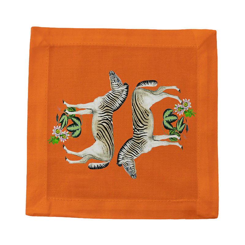 Zebra Seeing Double Cotton Sateen Cocktail Napkins, Orange