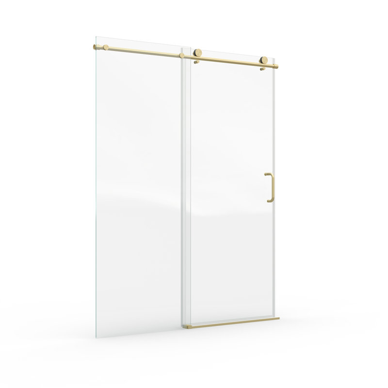 Porte de douche et de baignoire sans cadre peu encombrante, verre trempé de 6 mm, finition dorée moderne