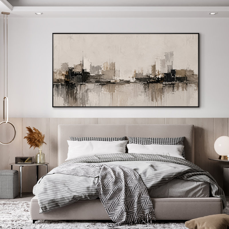 Très grand art mural imprimé sur toile - Abstrait beige minimaliste, décor de salon - "Assemblage requis (cadre non fini)"