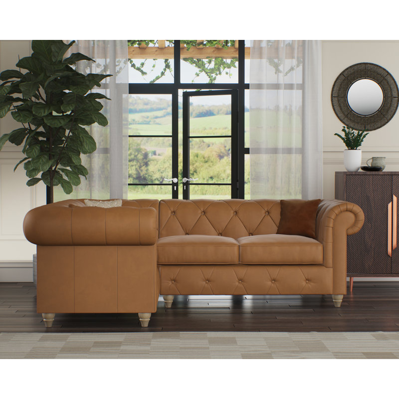 Melrose 3 Seater Leather Corner Sofa , Saddle, Walnut, Left Hand Facing