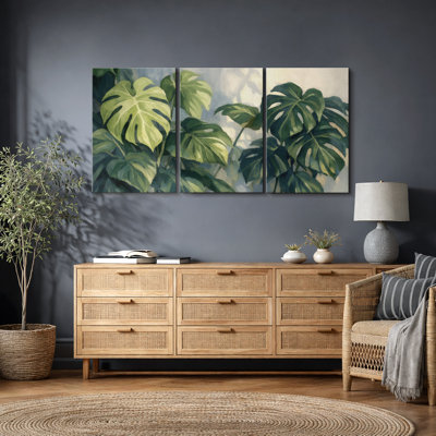 «Tropical Green Monstera Leaves», impression sur toile encadrée, impression sur toile